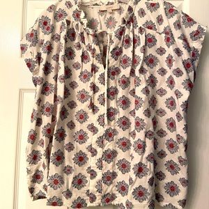 Cute summer Loft top. XL White with blue and orange flowers. Like new